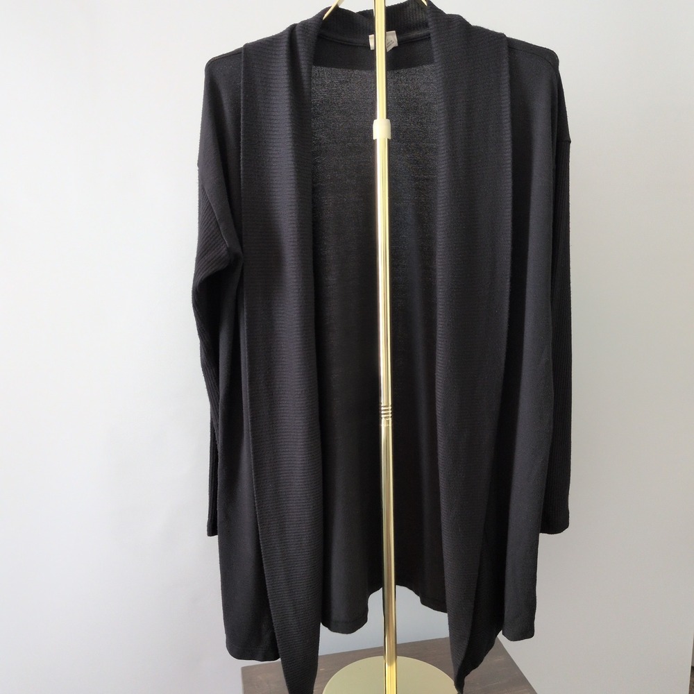 A New Day Cardigan Women Large Black Open Front Ribbed Knit Lightweight Layering